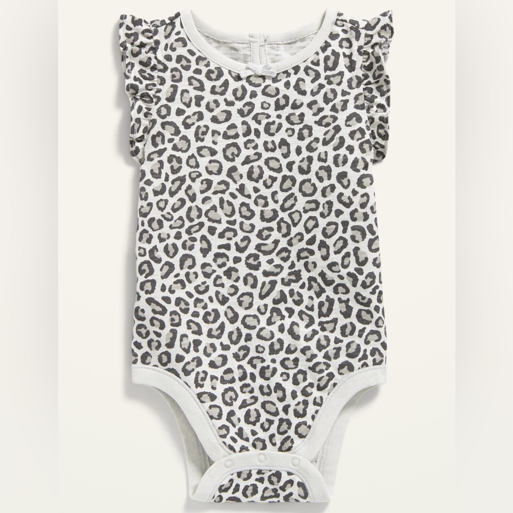 Old Navy Gray Leopard Ruffle-Sleeve Bodysuit for Baby